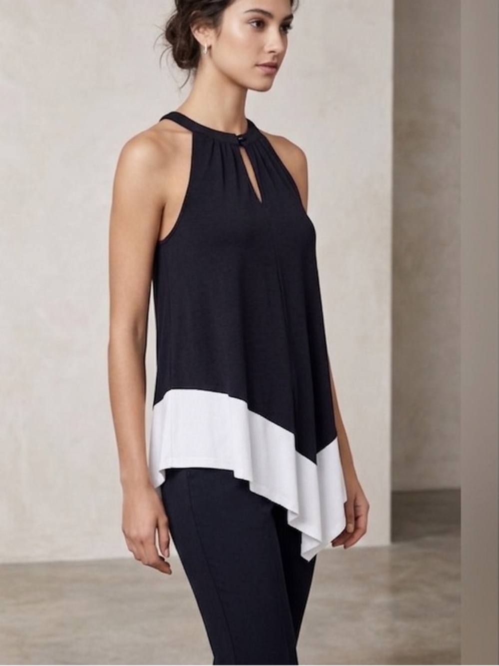 INC International Concepts Black White Colorblock Halter Top Large